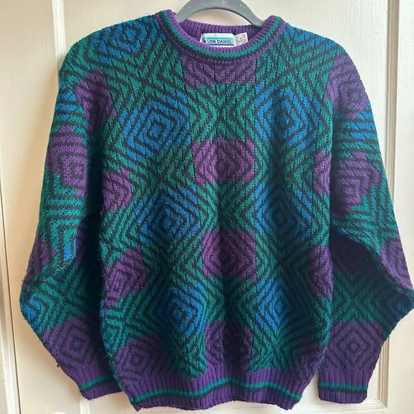 Vintage 80’s Jason Daniel Green, Blue, Purple Sweater - Picture 1 of 4